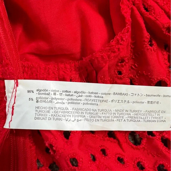 NWT Zara Openwork Embroidered Top Red Eyelet Ruffle Small - Picture 6 of 8